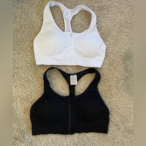 Women's White and Black Zip-Front Sports Bras
